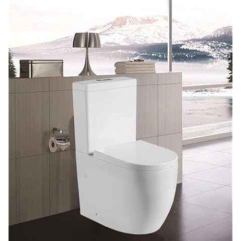 Back to Wall Toilet Close Coupled WC White Ceramic Soft Close Seat Modern Design Flush to Wall Concealed Pipe Work Tornado FLUSHWC Cover