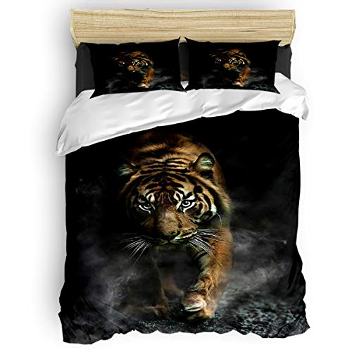 Duvet Cover Set Printed 4 Pcs Bedding Set Queen Size Include Duvet Cover, Bed Sheet, Pillow Shams Bengal Tiger Animal Pattern Black Ultra Soft Comforter Quilt Cover Set For Kids/Adults #TOP6