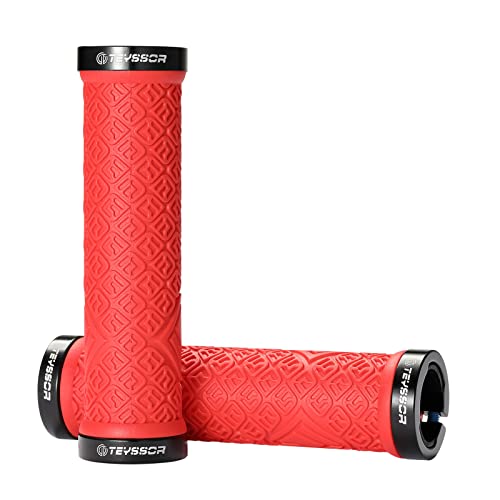 Teyssor Bike Grips, Mountain Bike Handlebar Grips with Aluminum Double Lock for MTB BMX Bicycle, Red