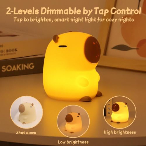 Image of Rytinazzz Silicone Night Light for Kids, 50H Long Battery Capybara Lamp, Gift for Kids, Rechargeable Tap Control, Soft Dimmable Nursery Light
