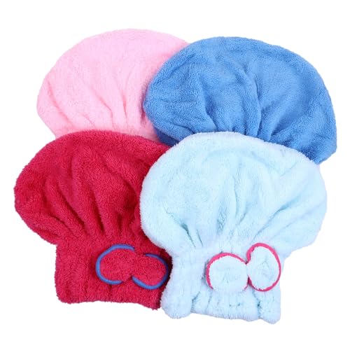 PLAFOPE 4 Piezas Gorro Secado Cabello Microfibra Suave Absorbente Turbante Ligero con Lazo Toallas para Secado Rápido y Cómodo Adecuado para Mujeres y Niñas