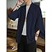 HZCX FASHION Men's Kimono Cardigan Lightweight Jackets Linen Haori Samurai Robe(Navy,L)