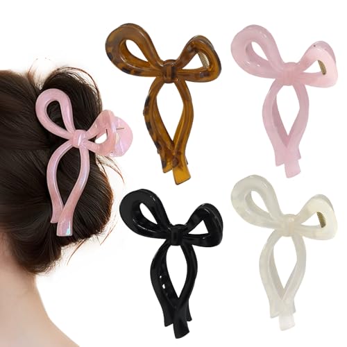 ISDVBUY 4 Pack Jelly Bow Hair Clips - Large 4.3 Plastic Hair Accessories for Women Butterfly Claw Clips for Updos Buns Everyday Elegance