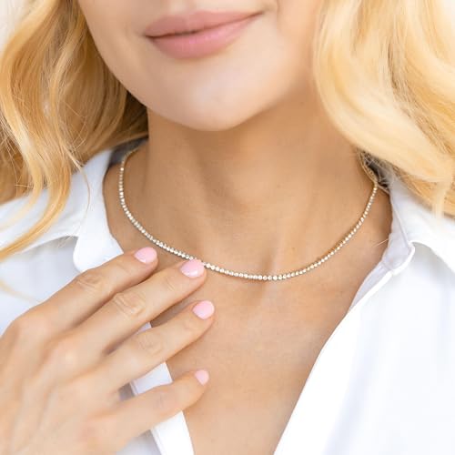 Tennis Necklace for Women, 14K Gold/Silver Plated Rhinestone Choker Necklaces for Women, Dainty Cubic Zirconia Cut Faux Diamond Chain4