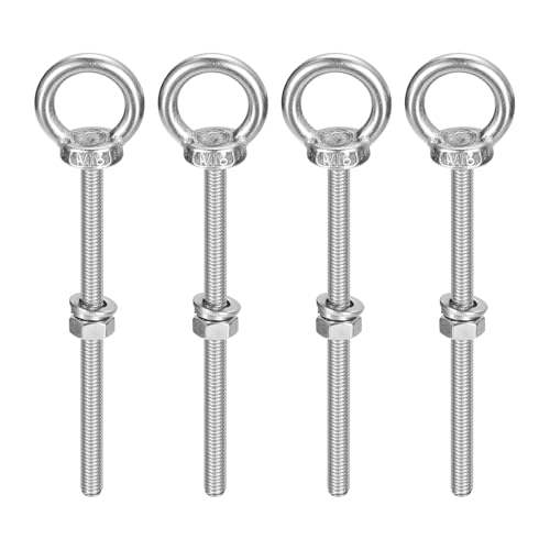 Image of uxcell Lifting Eye Bolt, 4 Sets M6 x 90mm Eye Bolt with Nut Washer 304 Stainless Steel Shoulder Lifting Ring Eye Bolt for Hanging Item