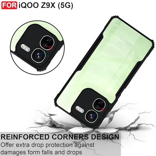 Image of CEDO Backcover for iQOO Z9X (5G) | Camera Protection Shockproof Bumper-Edge | Acrylic Crystal Clear 360 Degree Protection TPU+PC | Transparent Eagle Back Case Cover (Black)