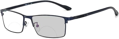 laureles Fashion Square - Lentes de lectura bifocales para hombre, lentes fotocromáticos, marco de metal, transición, presbicia