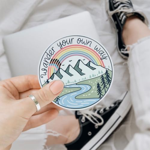 Image of (3 Pcs) Wander Your Own Way Sticker LGBTQ Stickers Rainbow LGBT Mountain Sticker LGBTQ+ Pride Stickers for Water Bottle Gifts for LGBT Community Friends Coworker Besties 3 inchx3 inch (Normal (5 inches))