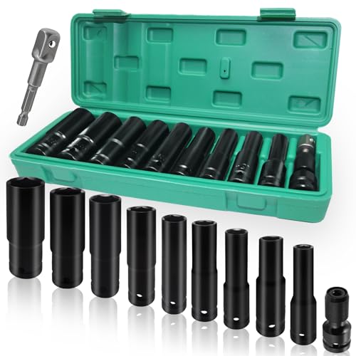11 Piezas Juego de Llaves de Vaso Hexagonales, 10-24 Vasos de Impacto 1/2, Vasos Impacto Set para Reparación de Automóviles y Sustitución de Neumáticos