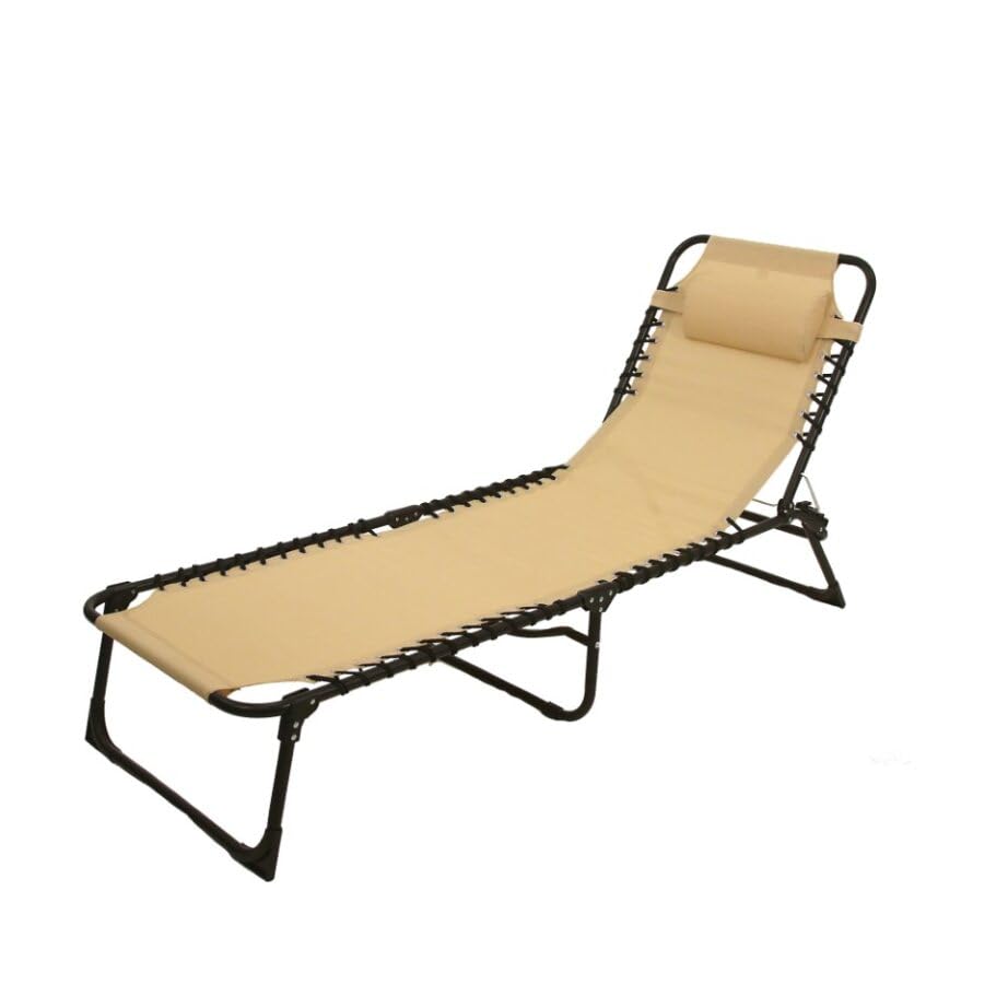 Solterra Garden Sun Lounger with Headrest – Adjustable Reclining Outdoor Garden Chair – Durable & Lightweight Recliner for Patio, Beach, Camping – 189x80x56cm (Beige)