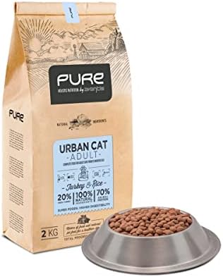 Pure Urban Cat Pavo y Arroz 2 kg – Pienso Holístico con Carne Fresca para Gatos Adultos de Interior – Cuidado Urinario – Omega 3 y 6