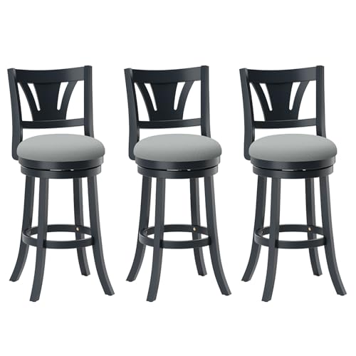 Image of MALOL Swivel Bar Stools Set of 3, 30 Inch Bar Height Barstool with Silent Rotation, High-Density Foam Cushion, Solid Wood Frame, Footrest & Anti-Slip Pads for Kitchen Islands and Home Bars, Grey