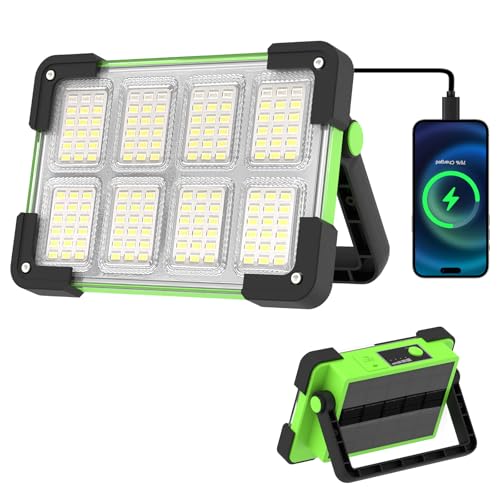 OHAYORI Foco LED Recargable, Foco LED Batería Portatil, 4 Modos Luz de Trabajo Exterior Solar, Luz Recargable por USB, Verde Portatil Impermeable a Prueba de Agua para Jardín, Pesca, Emergencia