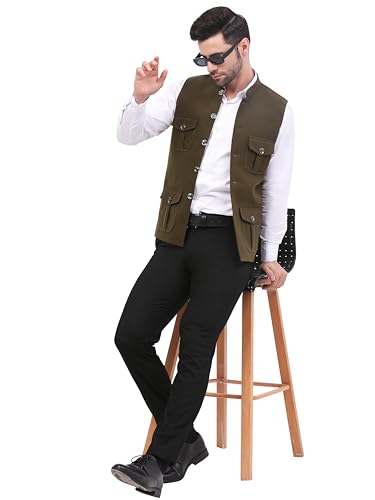 Image of FH Wearza Polywool tweed Solid multipocket Sleeveles Nehru Jacket For Men
