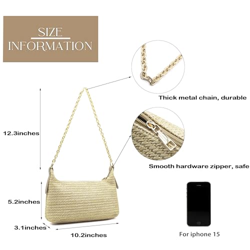 Image of Fozehlad Straw Clutch Purse for Women, Woven Straw Beach Crossbody | Raffia Envelope Wallet, Fold Over, Chain Shoulder Bag
