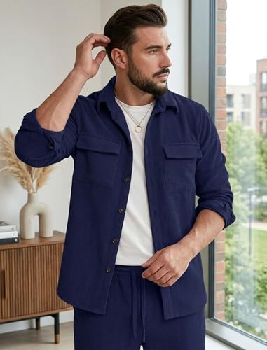 Image of MiraMichi Men's Full Sleeve Corduroy Striped Casual Jacket, Perfect for Everyday Stylish Outfits, Standard Length