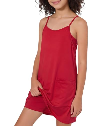 Lindanina Girls Dress with Shorts Summer Romper Dresses Red 8-9 Years
