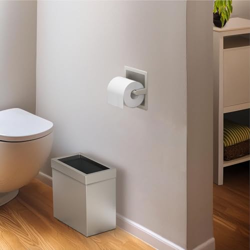 Image of Gatco Modern Rectangle Wastebasket, Satin Nickel - Stainless Steel Trash Can with Removable Lid, Leakproof, 3 Gallon Capacity for Bathroom, Bedroom, Kitchen, or Office