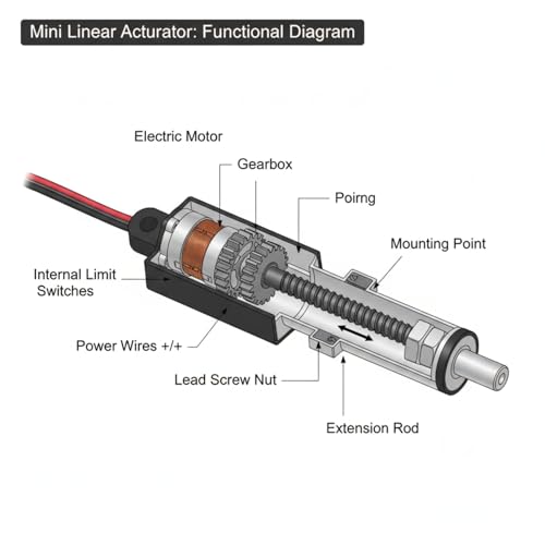 TICFOX Elektrischer Mikro Linearer Aktuator, 12 V 64n Kraft 15 Mm/s Geschwindigkeit Aluminium ABS Stromversorgung Mini Bewegungsantrieb für Landwirtschaftliche Maschinen(17,5 mm)