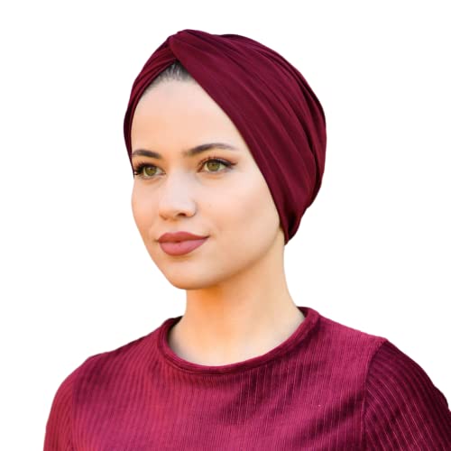 SUFIRIT Turbans for Women Twisted Burgundy-Hijab Undercap-Hijab Underscarf-Hijab Cap-Instant Hijab-Jersey Hijab-Sleep Bonnet-Hair Bonnet-Hijab Scarfs for Women-African Head Wraps for Women Muslim