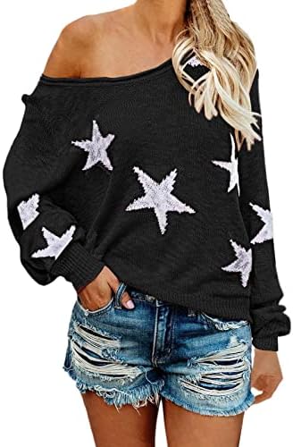 COCOLEGGINGS Women's V Neck Long Sleeve Star Sweater Jumper Pullover Black Small