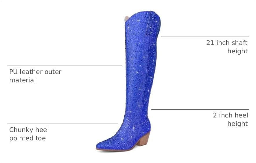 Image of Women Rhinestone Over the Knee Cowboy Boots, Sparkly Bling Cowgirl Boots Western Thigh High Boots Pull-On Side Zippers Chunky Heel Pointed Toe For Concerts, Music Festivals, Parties & Night Out