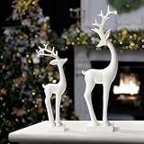 Pawliss Resin Christmas Reindeer Figurines: 2pcs White Christmas Deer Statues, Elegant Accent Winter Deer Table Ornaments, Classic Gifts Xmas Decorations for The Home