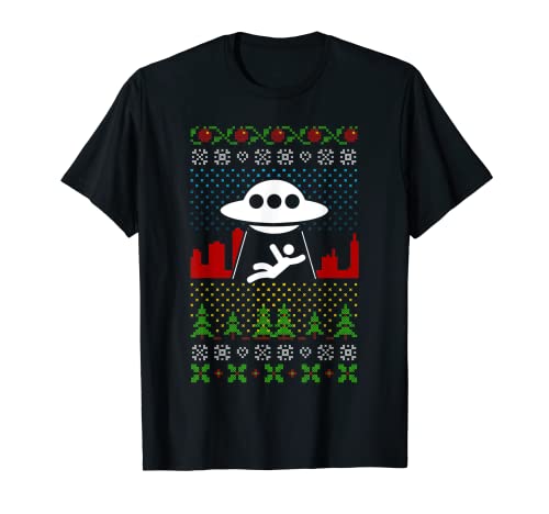 UFO Alien Sci Fi Space Ship Ugly Christmas Shirt Holiday Maglietta