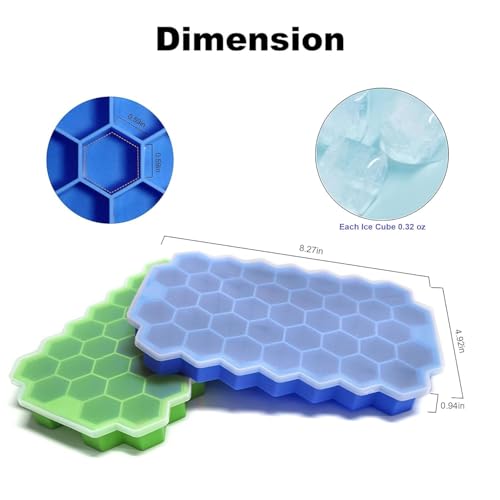 Image of AIG Silicone Ice Cube Trays with Lids - 3 Pack Easy-Release Hexagon Ice Maker for Freezer, Reusable Food-Grade Ice Molds for Cocktail Bar, Whiskey, Iced Coffee & Home Kitchen (Blue)