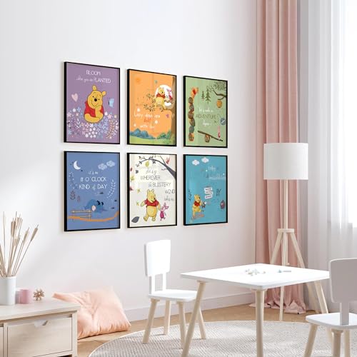 Image of W.O.W.A Winnie The Pooh Nursery Wall Decor Set of 6- Posters and Room Decorations for Girls, Boys and Classrooms (8"x10", UNFRAMED)