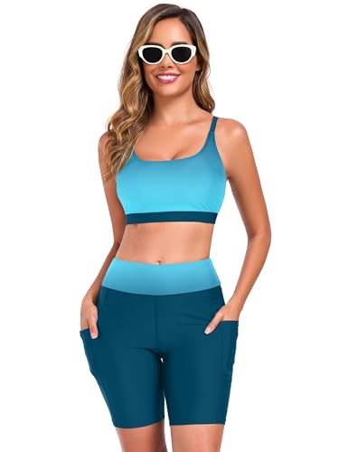 Women's 3 Piece Rash Guard Long Sleeve Swimsuits Bathing Suit with Shorts Zip Up UPF 50+ Swim Shirt with Built in Bra3