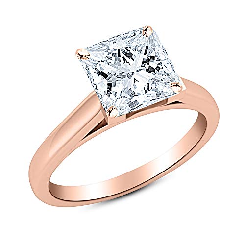 1.5 Ct Princess Cut Cathedral Solitaire Diamond Engagement Ring 14K White Gold (K-L Color I1 Clarity)