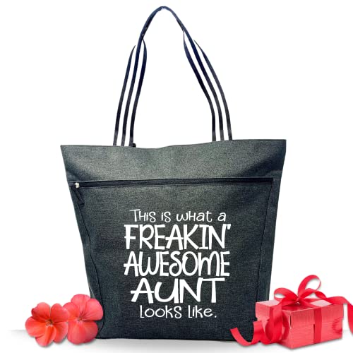 Brooke & Jess Designs Aunt Gifts - Canvas Tote Bag with Pockets from Niece, Nephew-Birthday, Christmas