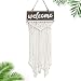 LAVAY Macrame Wall Hanging Welcome Tapestry Handmade Wood Welcome Sign for Front Door Woven Fringe Wall Pediments Boho Chic Party Decors Bohemian Wedding Backdrop 16.5" x 7.5"