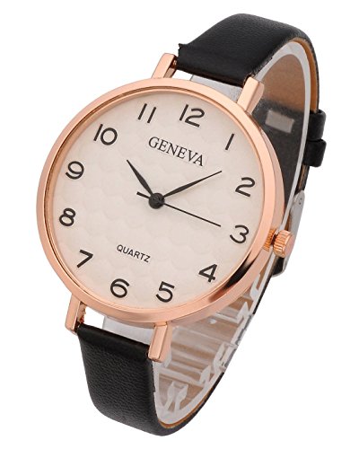 Top Plaza Womens Ladies Analog Quartz Wrist Watch - Fashion Simple Watch with Thin Black Leather Band Arabic Numerals #3