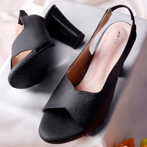 Image of TRASE Ankle Strap Pointed Toe Block Heel Pumps Sandals For Women| Fashionable Sandals, Office, Party and Formal Occasions | Light weight, Soft Footbed, Comfortable & Stylish - (47067)