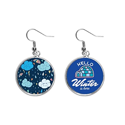 Pendientes de nube con gota de lluvia y corazón de hielo colgante