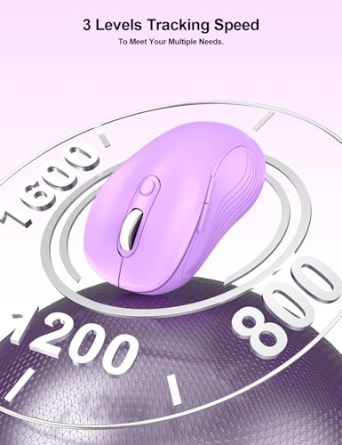 Image of Trueque Wireless Mouse for Laptop, Ergonomic 6-Button Mouse, Lavender | 2.4GHz USB receiver, back /forward buttons, 3 adjustable DPI levels, silent clicks, USB-C adapter, Windows /Mac /Chrome OS /Linux