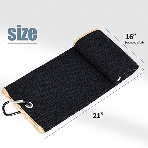 Mile High Life Tri-Fold Golf Towel | Premium Microfiber Fabric | Waffle Pattern | Heavy Duty Carabiner Clip (Black/Yellow) #TOP3