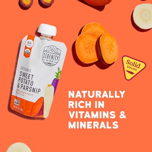 Image of Serenity Kids 6+ Months USDA Organic Veggie Puree Baby Food Pouches | No Sugary Fruits or Added Sugar | Allergen Free | 3.5 Ounce BPA-Free Pouch | Sweet Potato & Parsnip | 1 Count