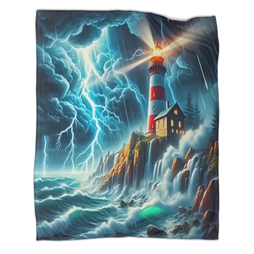 Couverture lit microfibre phare 3D douce chaude housse canapé voyage - 3