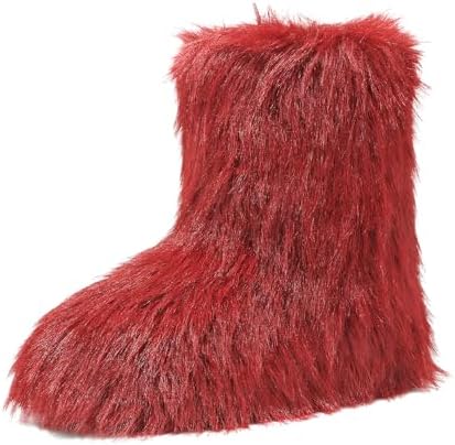 Haifago Women's Fur Boots Fluffy Furry Short Boot, Fashion Fuzzy Winter Warm Snow Booties for Shopping Travel