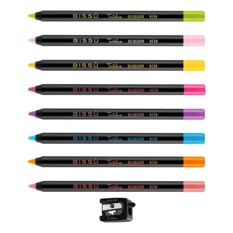Bissú Set of Tintaline Neon 8 Shades (1.2 grms Each) and 1 Pencil Sharpener Cover