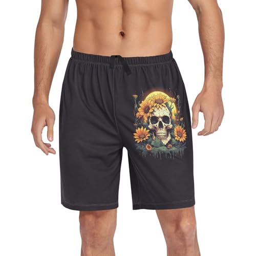 ALAZA Vintage Cactus Sunflower Skull Men's Pajama Short Sleep Pants Soft Lounge Pajama Bottoms with Pockets