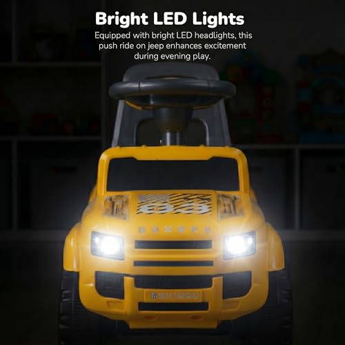 Image of Baybee Rover Baby Ride on Car for Kids | Portable Rideons Jeep with LED Lights & Music | Push Ride on Toys Car with Backrest & Toy Storage Basket | Kids Car to Drive 1-3 Years (Yellow)