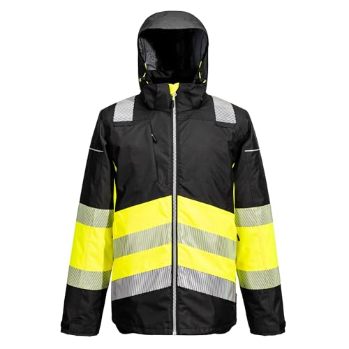 Portwest PW364 PW3 Hi Vis Class 1 Winter Jacket Waterproof Breathable Insulatex Heat Reflective Lining Multiple Pockets Certified Safety Modern Fit, Yellow/Black, XXXL