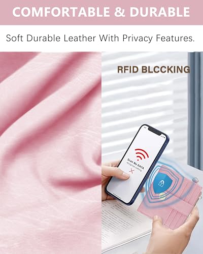 Image of Small Wristlet Wallets for Women Keychain Wristlet Wallet RFID Blocking Key Chain Wallet With Zipper Coin Pocke,2 Id Window(Pink)
