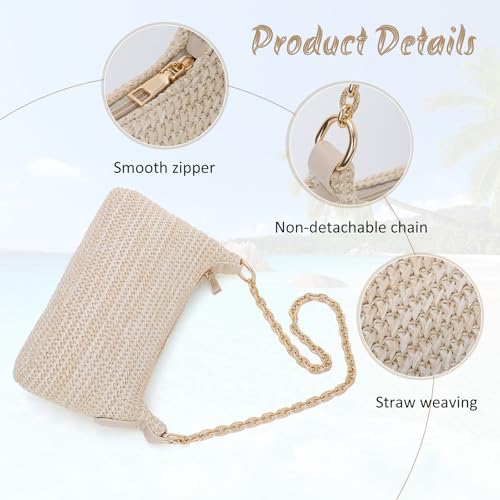 Image of Fecialy Women Straw Shoulder Bag Woven Tote Handbag Summer Beach Bag VacationTravel Purse