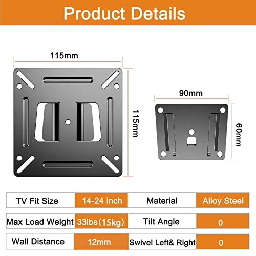Image of Monitor Wall Mount for Most 14-24 inch TVs, Universal Camper Small TV Wall Mount Bracket Fixed RV TV Mount Max Load 33lbs VESA up to 100x100mm 17 19 22 23 inch Low Profile Computer Monitor Mounts