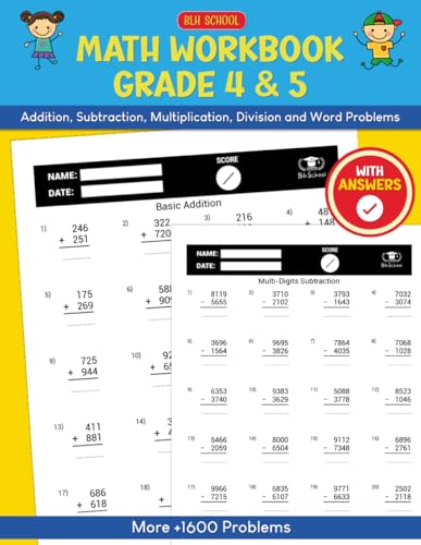 Math Workbook Grades 4-5: Math Practice Exercise Workbook for Kids Ages 9–11 (With Answers) (Math Workbooks)